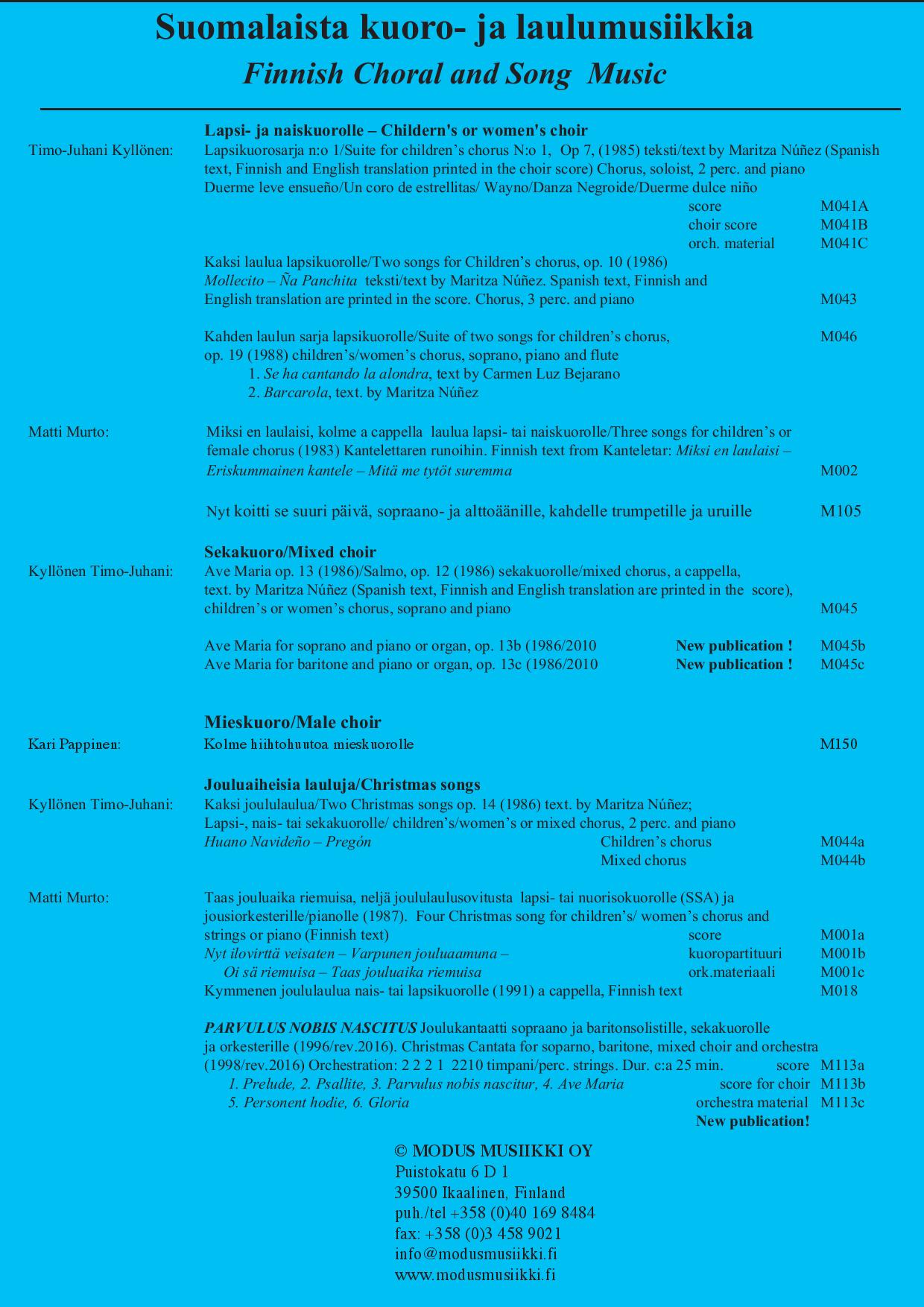 12. YKSINLAULUT Kyllönen TimoJuhani Ave Maria sopraanolle ja